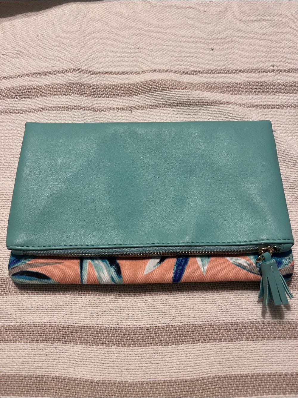 Rachel Pally Turquoise Fold-Over Clutch with Floral Accent